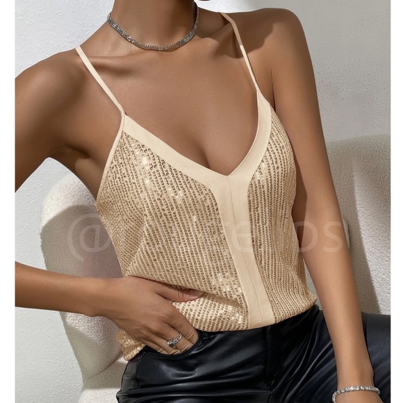 Rouge! Tops - Sequin Detail Champagne Gold Cami Top